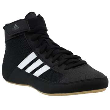 adidas Boy's HVC Wrestling Shoe, Black/White/Iron Metallic, 11 Little Kid