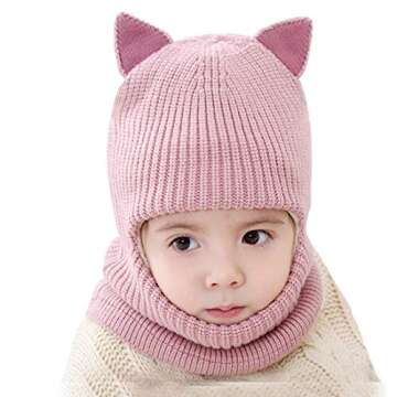 Baby Winter Hat, Toddler Winter Hat, Fleece Lined Girls Boys Infant Winter Hat, Kids Winter Hats Scarf Earflap Hood Skull Caps, 2-5T (Cat Pink)