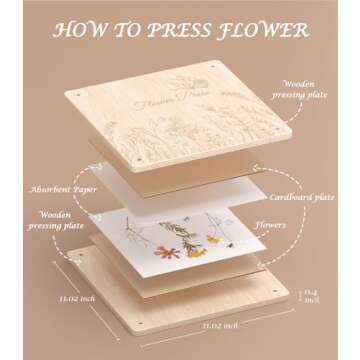 Wakhow Flower Press Kit, 11.02" x 11.02" Large Wooden Flower Press, Flower Pressing Kit for Adults & Kids, DIY Flower Drying Art Kit, Flower Preservation Craft, Ideal Gift for Flower & Plant Lovers