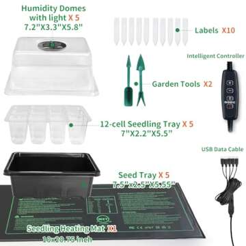 AUPETEK Seed Germination Kit with Heat Mat and Light Humidity Domes, 60 Cell Starter Trays Germination Station Cloning Kit