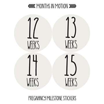 Months In Motion Weekly Pregnancy Growth Stickers | Week to Week Pregnant Expecting Photo Prop | Maternity Keepsake | Baby Bump | Weekly Stickers Photo (Set of 36 Stickers)