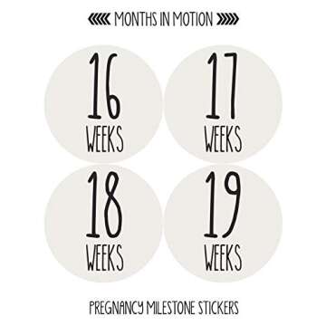 Months In Motion Weekly Pregnancy Growth Stickers | Week to Week Pregnant Expecting Photo Prop | Maternity Keepsake | Baby Bump | Weekly Stickers Photo (Set of 36 Stickers)