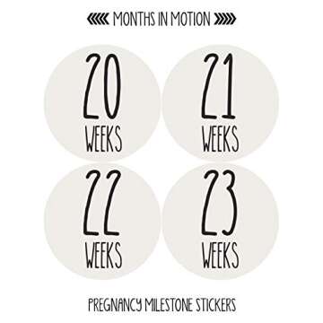 Months In Motion Weekly Pregnancy Growth Stickers | Week to Week Pregnant Expecting Photo Prop | Maternity Keepsake | Baby Bump | Weekly Stickers Photo (Set of 36 Stickers)