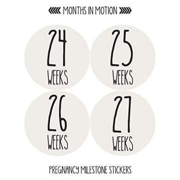 Months In Motion Weekly Pregnancy Growth Stickers | Week to Week Pregnant Expecting Photo Prop | Maternity Keepsake | Baby Bump | Weekly Stickers Photo (Set of 36 Stickers)