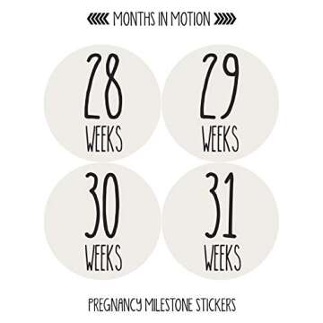 Months In Motion Weekly Pregnancy Growth Stickers | Week to Week Pregnant Expecting Photo Prop | Maternity Keepsake | Baby Bump | Weekly Stickers Photo (Set of 36 Stickers)