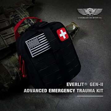 EVERLIT Advanced Emergency Trauma Kit, CAT GEN-7 Tourniquet Mil-Spec Nylon Laser Cut Pouch with 36" Splint, Military Combat Tactical IFAK for First Aid Response Bleeding Control (Black)