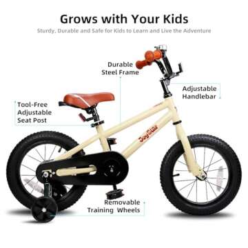 JOYSTAR 12 Inch Kids Bike for 2 3 4 Years Boys Girls Gifts Bikes Child Toddler Bicycle with Training Wheels BMX Style 85% Assembled Beige