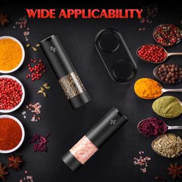 Electric Salt and Pepper Grinder Set Automatic Battery Pepper Mill Shakers Adjustable Coarseness Easy Filling Upgraded Larger Capacity with Led (2 Pack Black/Black）