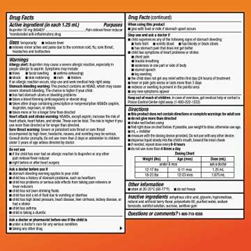 Amazon Basic Care Infants’ Ibuprofen Oral Suspension, 50 mg/1.25 mL, Berry Flavor Concentrated Drops, Dye-Free, 1 fl oz (Pack of 1)