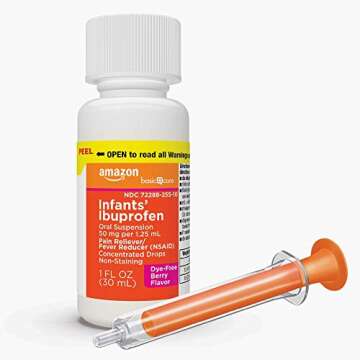 Amazon Basic Care Infants’ Ibuprofen Oral Suspension, 50 mg/1.25 mL, Berry Flavor Concentrated Drops, Dye-Free, 1 fl oz (Pack of 1)