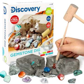 Discovery Kids Gemstone Dig STEM Science Kit - Excavate 11 Real Gemstones