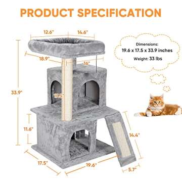 Nova Microdermabrasion Cat Tree for Indoor Cats Cat Tower Cat Scratching Post 34 in Cat Condo Ultra Soft Plush Covering Cat Furniture for Kittens Pet Play House