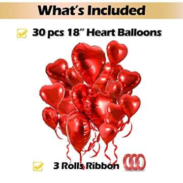 wellin international 30 Pcs 18 inch Heart Love Bunch Foil Balloon,Helium Support Valentines Day Wedding Bridal Engagement Party Anniversary Decorations (30 pcs,Red)