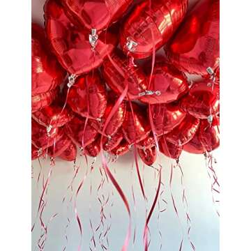 wellin international 30 Pcs 18 inch Heart Love Bunch Foil Balloon,Helium Support Valentines Day Wedding Bridal Engagement Party Anniversary Decorations (30 pcs,Red)