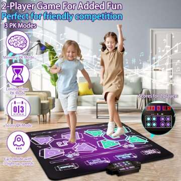 Joyvalley Kids Dance Mat Toys - 2-Player Dance Pad Gifts for Girls Boys Toddlers 3 4 5 6 7 8 9 + Year Old Electronic Dancing Mat Floor Games Toy with Music Light Christmas Birthday Gift (Purple)