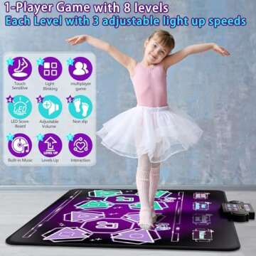 Joyvalley Kids Dance Mat Toys - 2-Player Dance Pad Gifts for Girls Boys Toddlers 3 4 5 6 7 8 9 + Year Old Electronic Dancing Mat Floor Games Toy with Music Light Christmas Birthday Gift (Purple)