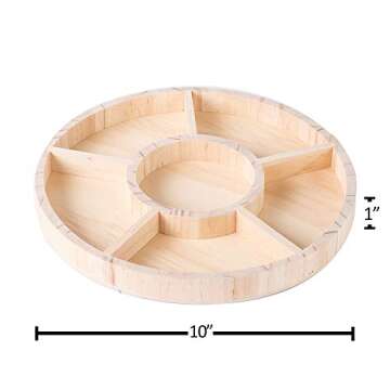 Wooden Tray with 6 Sections – 2 Pack Round Tray Chip and Dip Platter – Divided Serving Tray for Appetizers & Snacks – Veggie Platter - Food Trays for Party Buffet Montessori Wooden Trays - 10”x1”