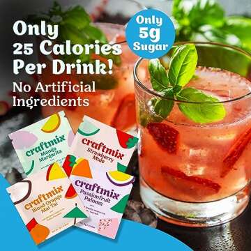 Craftmix Variety Pack, Makes 12 Drinks, Skinny Cocktail Mixers, Mocktails Non-Alcoholic Drinks - Made With Real Fruit - Vegan Low-Carb, Low-Sugar, Non-GMO, Dairy Free, Gluten Free, Easy to Mix