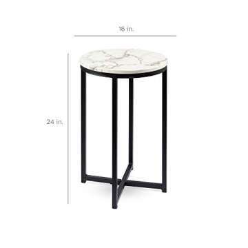 Best Choice Products 16in Faux Marble Accent Table, Modern End Table, Small Coffee Table Home Decor for Living Room, Dining Room, Tea, Coffee w/Metal Frame, Foot Caps, Designer - White/Matte Black