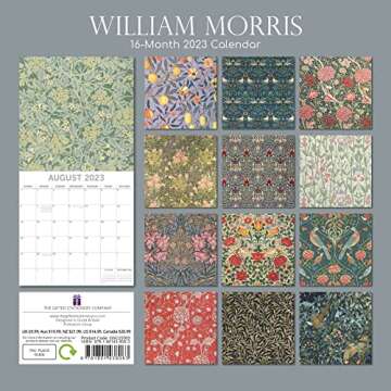 2023 Square Wall Calendar - William Morris - Cray, 30 x 30 CM Monthly View, 16-Month, Arts & Antiques Theme, Includes 180 Reminder Stickers