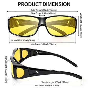 URUMQI Night Vision Driving Glasses Fit Over Glasses for Men Women, Anti Glare Polarized Nighttime Glasses HD Yellow Lens