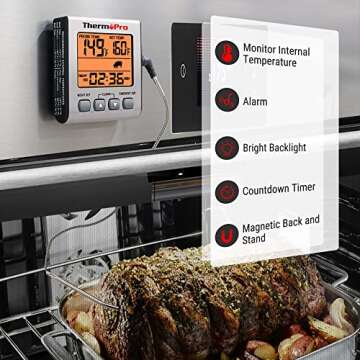 ThermoPro TP16S Digital Meat Thermometer Smoker Candy Food BBQ Cooking Thermometer for Grilling Oven Deep Fry with Smart Kitchen Timer Mode and Backlight