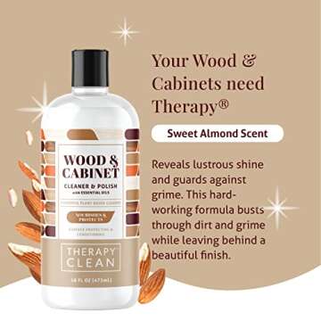 Therapy Wood Polish Bundle with Microfiber 16 oz. - Wood Furniture Polish, Best Wood Furniture Cleaner - Almond Scent - Wood Cleaner, Cabinet and Table Restorer, Natural Wood Conditioner