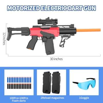 Toy Gun Automatic Sniper Rifle Bullets -Electric Toy Foam Blaster with 200 Darts, 2 Magazines and Grip, Toys for 8-12 Year Old Boys Adults, Birthday Xmas Gift for Kids Age 8+