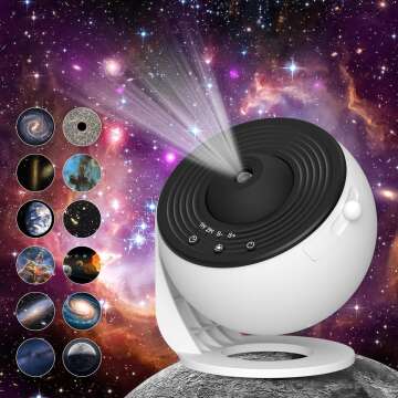 Galaxy Projector for Bedroom, HD Image Star Projector Galaxy Light Adjustable Knob, 13 Film Discs Planetarium Projector for Kids, 360° Rotating 1/2h Timer Simple 3-Button Control