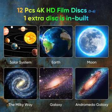 Galaxy Projector for Bedroom, HD Image Star Projector Galaxy Light Adjustable Knob, 13 Film Discs Planetarium Projector for Kids, 360° Rotating 1/2h Timer Simple 3-Button Control