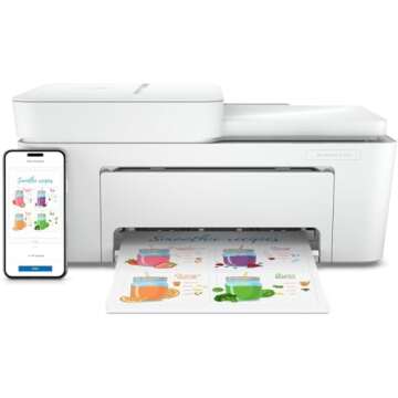 HP DeskJet 4133 All-in-One Wireless Printer Print Copy Scanner Send Mobile Fax 35 Sheets ADFInkjet Printers 8.5 ppm Black 5.5 ppm Color Print from Phone Tablet Smart App, 26Q92A White (Renewed)