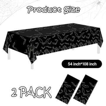 Halloween Disposable Tablecloth,2 Pack Plastic Halloween Tablecloth,Black Bat Tablecloths For Table Decorations 54x108 Inch Halloween Table Cover Rectangular,Halloween Party Decorations,Indoor Outdoor