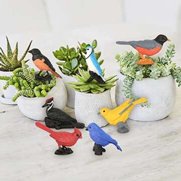 Newmemo Toy Bird Figures 7pcs Mini Bird Figurines for Kids Birds Cake Cupcake Topper Miniature Birds Animal Figure Oriole Robin Cardinal Bird Educational Toy Bird Cake Decoration Backyard Birds Toys