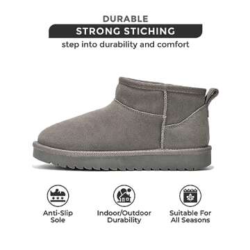 Project Cloud Genuine Suede Ankle Boots for Women - Water Resistant Winter Boots for Women - Memory Foam Insole Trending Shoes for Women - Comfortable Women's Ankle Boots (Hippy, Grey, 5.5)