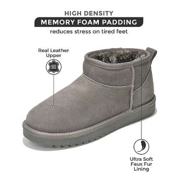 Project Cloud Genuine Suede Ankle Boots for Women - Water Resistant Winter Boots for Women - Memory Foam Insole Trending Shoes for Women - Comfortable Women's Ankle Boots (Hippy, Grey, 5.5)