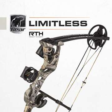 Bear Archery Limitless Dual Cam Compound Bow - Includes Quiver, Sight and Rest, God's Country