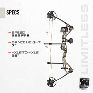 Bear Archery Limitless Dual Cam Compound Bow - Includes Quiver, Sight and Rest, God's Country