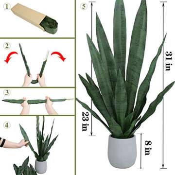 summer flower 23" Snake Plant Artificial Leaves Set, 21pcs Faux Sansevieria Plant Leaf,Tall Fake Snake Plants Outdoor,4 Sizes for Indoor Home Decor,Office,Garden,Tabletop Floor Decorations