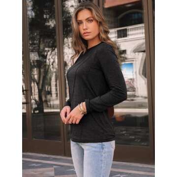 AUTOMET Women's Pleated Long Sleeve Casual Top - Black