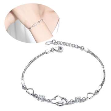 Big+Spring+Sales, Prime+Deals+Today+Clearance 925 Sterling Silver Bracelet Simple Adjustable Bangle Bracelets Wedding Jewelry for Brides for her Valentines Day Wedding Anniversary