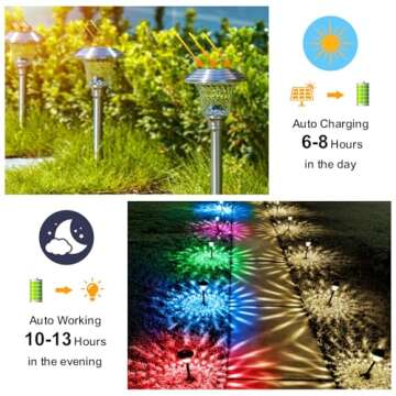 BEAU JARDIN 8 Pack Solar Pathway Lights Outdoor Stainless Steel Lights Solar Powered Waterproof Glass High Lumen Garden Landscape Path Yard Walkway Driveway Outside Color Changing Cool White Silver