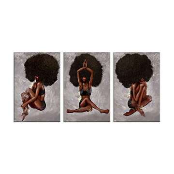 African American Wall Art Yoga Women Wall Art Natural Curly Hair Beauty Afro Woman Painting on Canvas Print Wall Picture Decor Painting wall pictures for living Room Painting Framed Ready to Hang