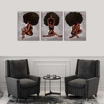 African American Wall Art Yoga Women Wall Art Natural Curly Hair Beauty Afro Woman Painting on Canvas Print Wall Picture Decor Painting wall pictures for living Room Painting Framed Ready to Hang