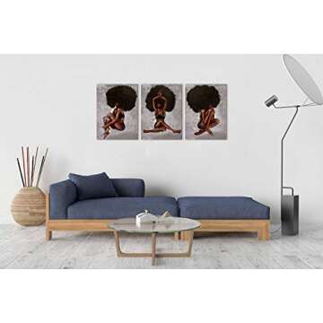 African American Wall Art Yoga Women Wall Art Natural Curly Hair Beauty Afro Woman Painting on Canvas Print Wall Picture Decor Painting wall pictures for living Room Painting Framed Ready to Hang