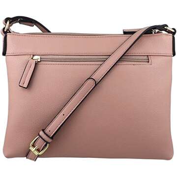 B BRENTANO Vegan Multi-Zipper Crossbody Handbag Purse with Tassel Accents (Blush(N))