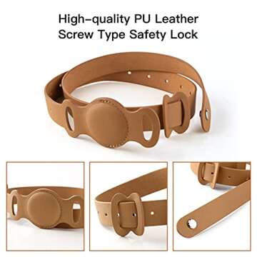 Leather pet Collar Integrated with Apple AirTag Tracker case Holder for Dog/cat Personalized Accessories,Rugged Aesthetic Comfortable Strap with Anti-Lost Waterproof Protective Cover (Brown, S/400mm)