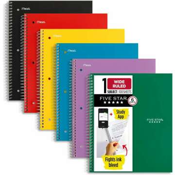 Five Star Spiral Notebooks 6 Pack with Study App 💖 Perfect for Students!