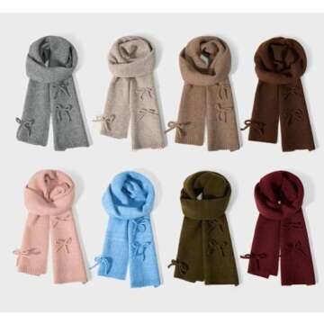 Caissip Winter Scarfs for Women Rich Solid Colors Chunky Knitted Scarf with Bow Fashion Warm Pashmina Shawl Wraps Scarves