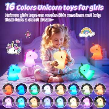 Unicorn Night Light for Kids,16 Colors Kids Night Light, Silicone Baby Night Light