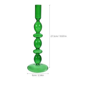 ULTNICE 1 Pc Romantic Retro Candle Holder Glass Candlesticks Home Candle Holder Dinner Candlestick Desktop Decor, Dark Green, MUC4N72291016MDR3HFC, 26.5x9cm